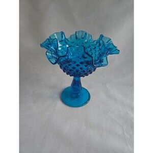 Fenton Colonial Blue Hobnail Pedastal Ruffled Candy Dish - Vintage